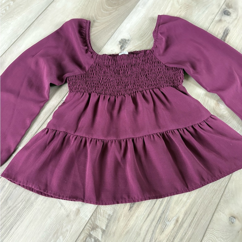 Elegant Plum Smocked Blouse